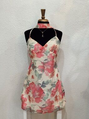 Floral H Slip Dress in Cream and Coral with Matching Scarf